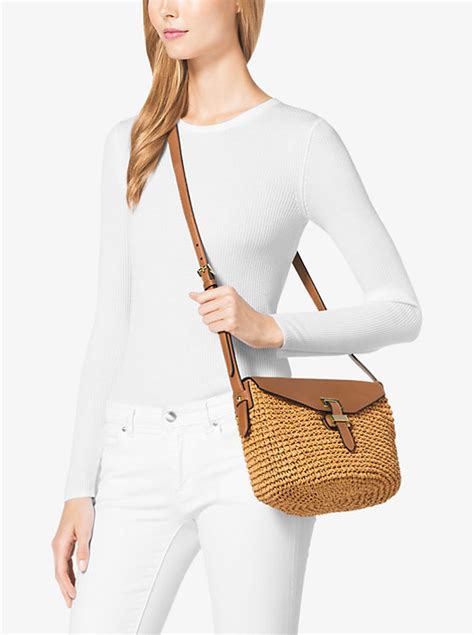 Naomi Medium Woven Straw Crossbody Bag 